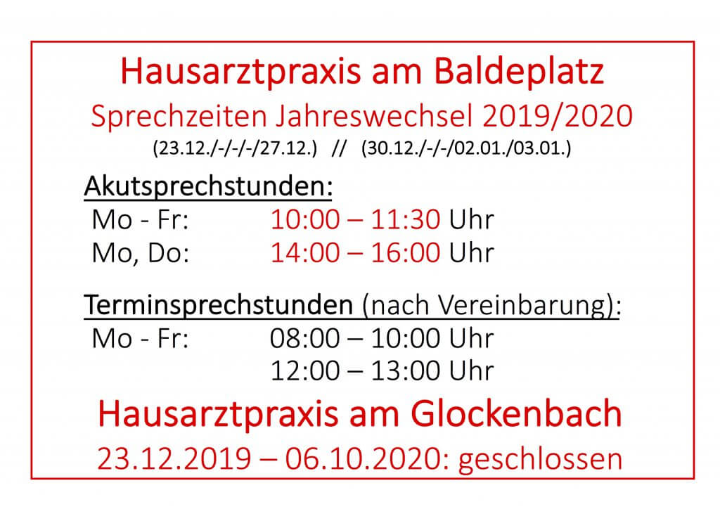 Öffnungszeiten Jahreswechsel 2019 - Hausarztpraxis München